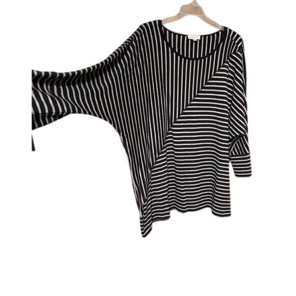 Westbound Woman Striped Dolman Sleeves Tunic Top Crewneck Black White Plus 2X - Picture 3 of 7